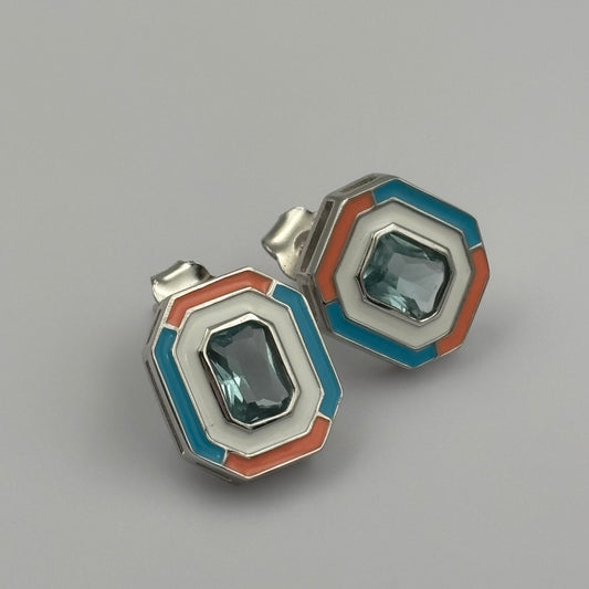 Geometric Enamel Stud Earrings