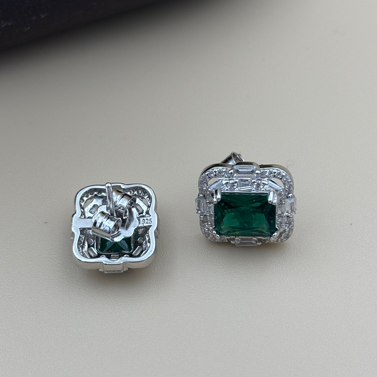Emerald Cut Halo Studs