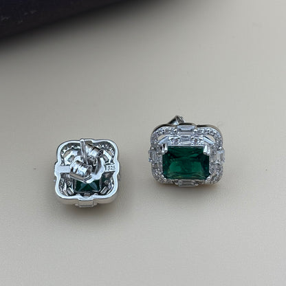 Emerald Cut Halo Studs