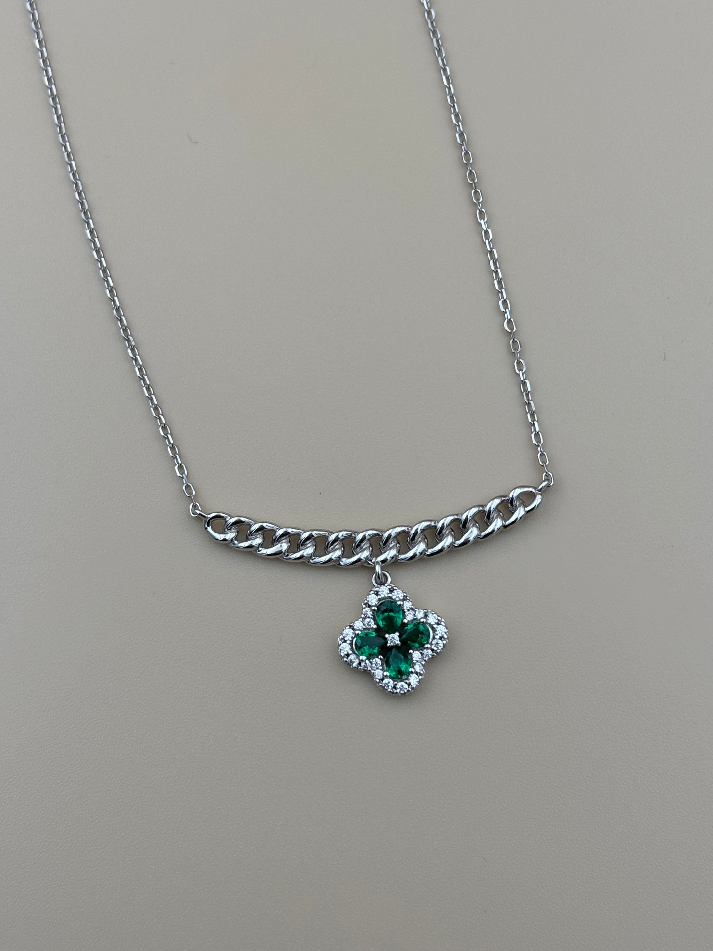 Emerald Clover Necklace & Stud Set