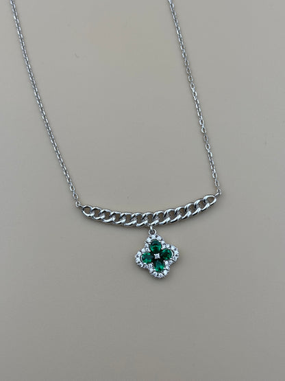 Emerald Clover Necklace & Stud Set