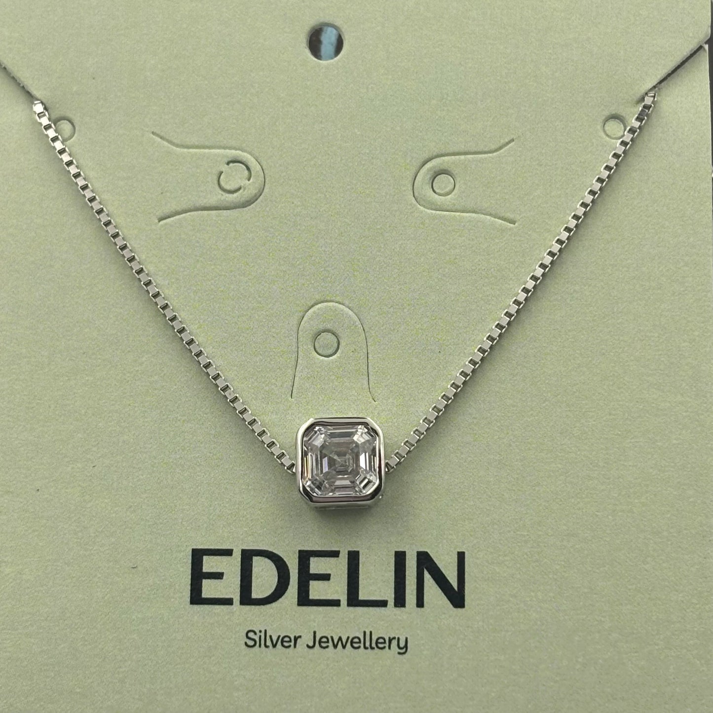 Square solitaire diamond necklace