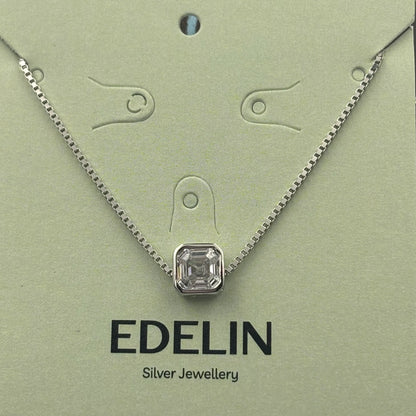 Square solitaire diamond necklace