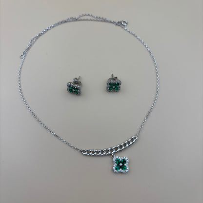 Emerald Clover Necklace & Stud Set