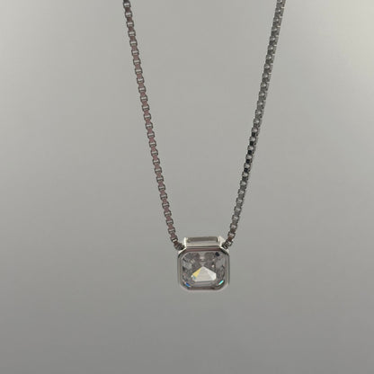 Square solitaire diamond necklace