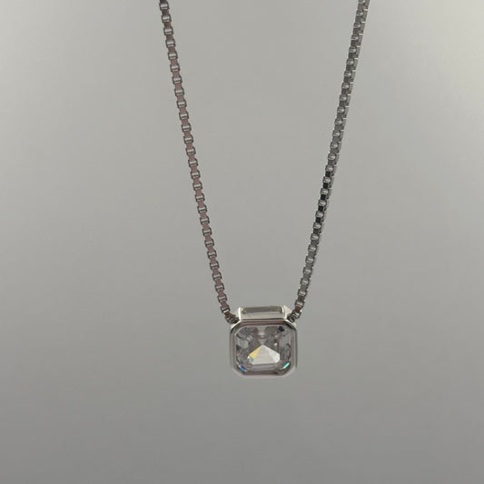 Square solitaire diamond necklace
