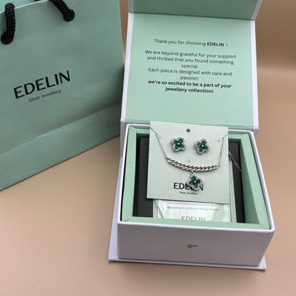Emerald Clover Necklace & Stud Set