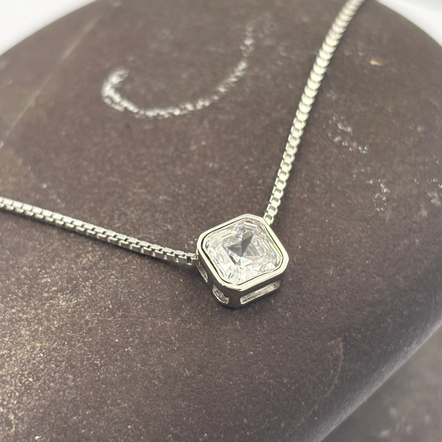 Square solitaire diamond necklace
