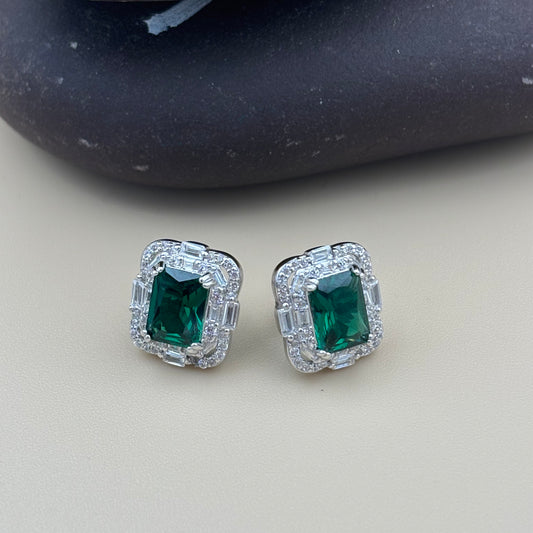 Emerald Cut Halo Studs