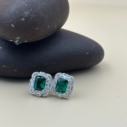 Emerald Cut Halo Studs