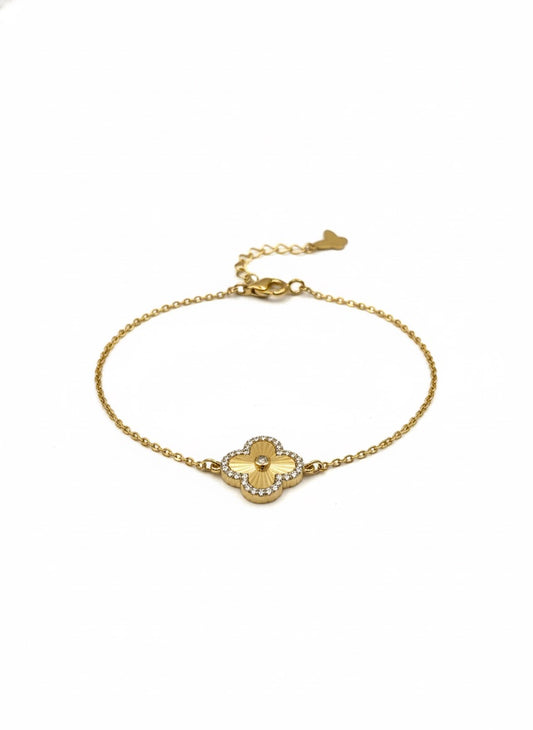 925 Sterling Silver Gold Plated Clover Bracelet