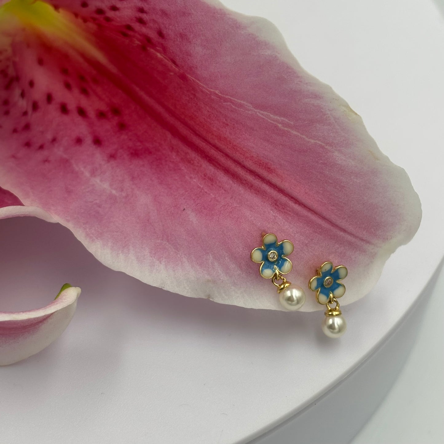 Floral Bunny & Pearl Stud Earring Set