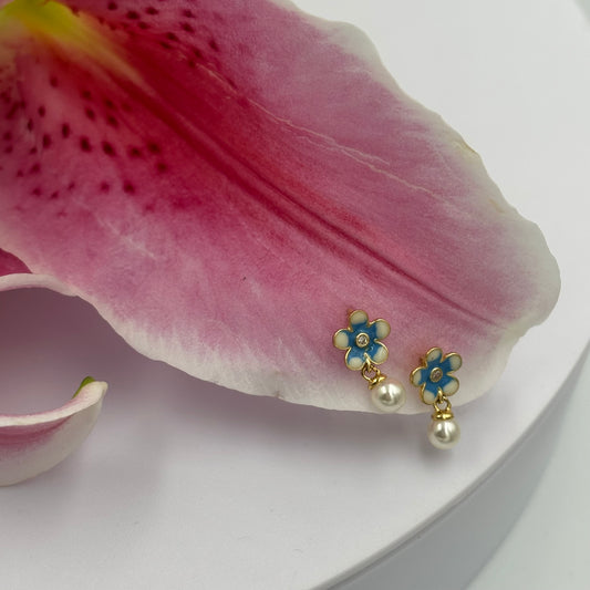 Floral Bunny & Pearl Stud Earring Set