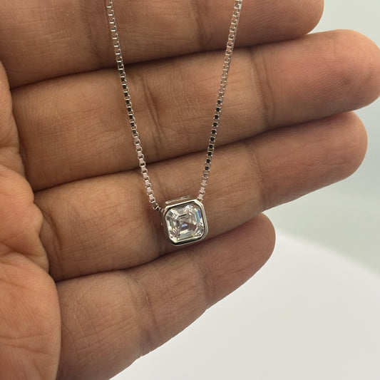 Square solitaire diamond necklace