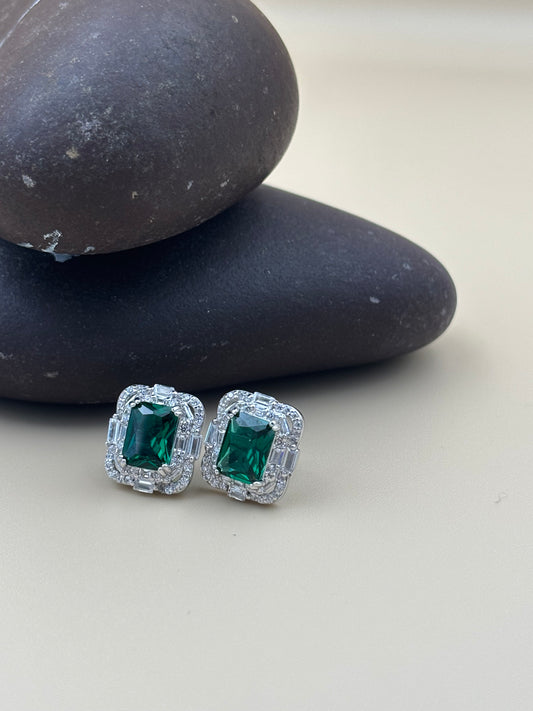 Emerald Cut Halo Studs