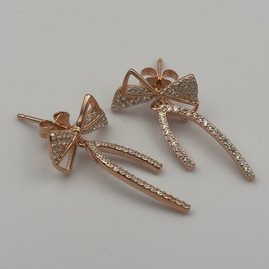 Rose Gold Bow Dangle Earrings