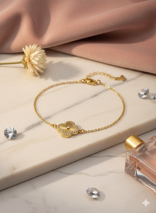925 Sterling Silver Gold Plated Clover Bracelet