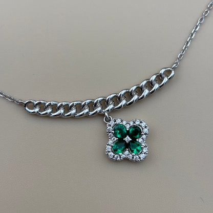 Emerald Clover Necklace & Stud Set