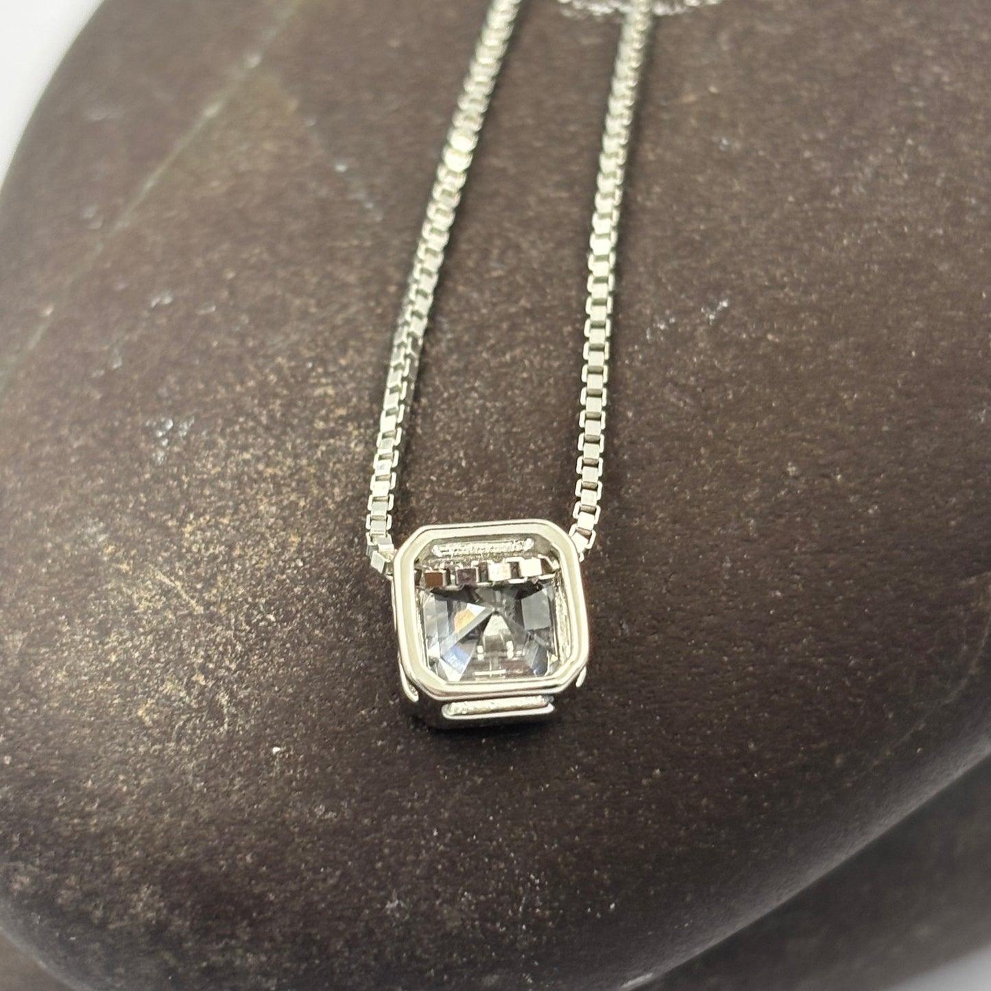 Square solitaire diamond necklace