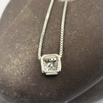Square solitaire diamond necklace